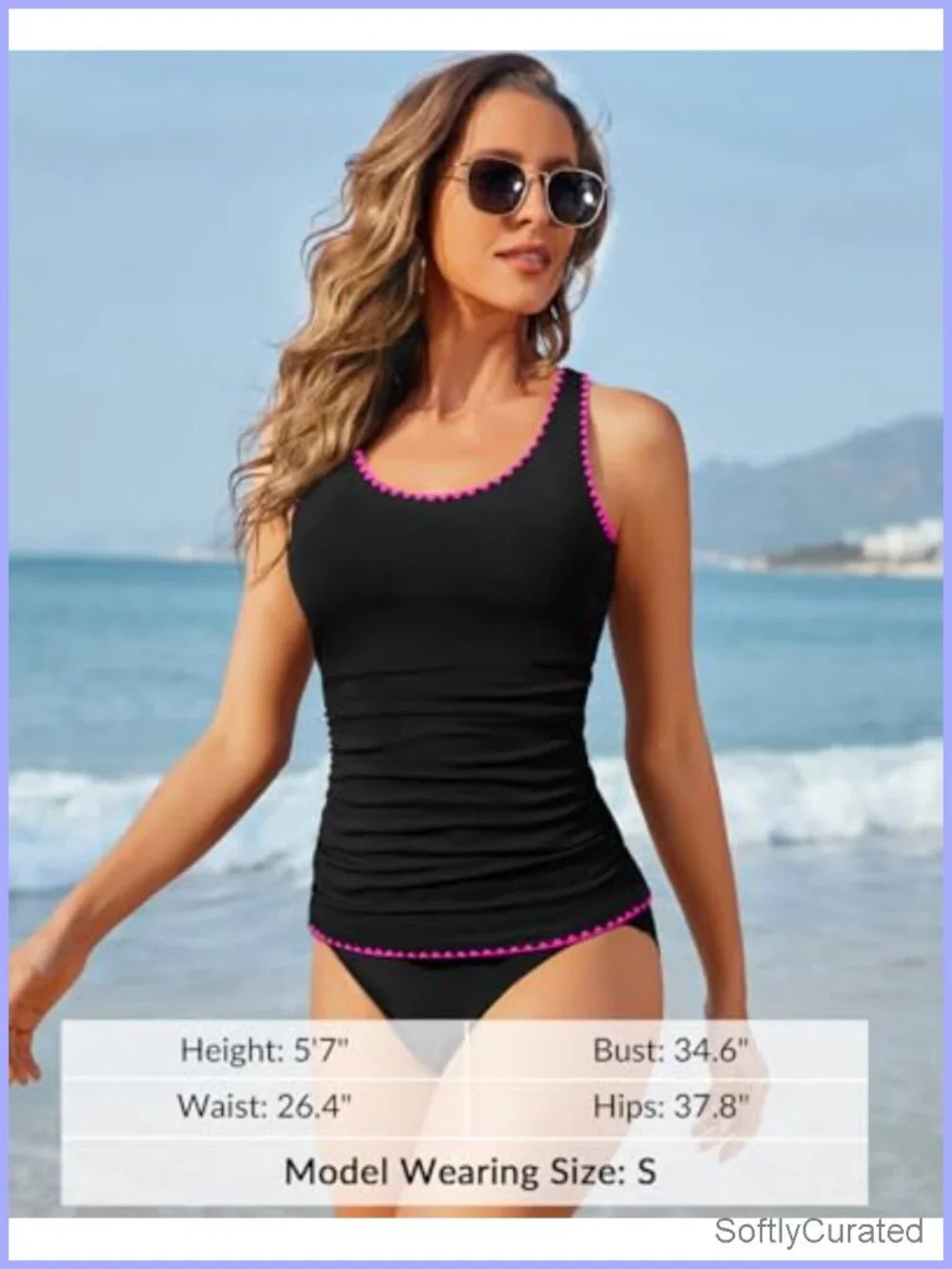 Tummy Control Tankini Top Swimwear Adjustable Straps Removable Cups